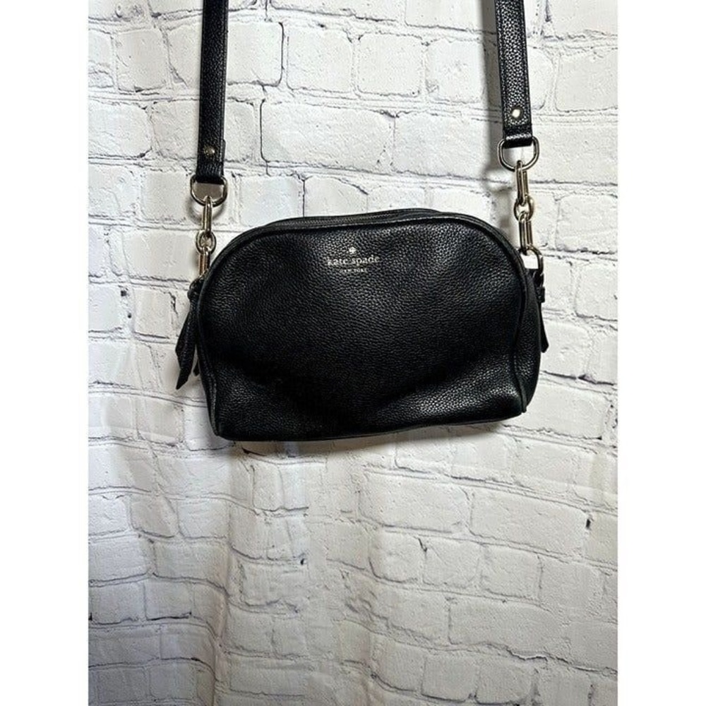 Kate Spade New York Black Pebbled Leather Dual Zip Crossbody Bag Gold Hardware